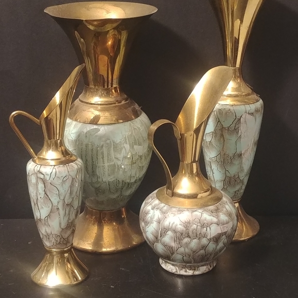 Set 4 Delft Holland Pottery Vases Gold Green - Picture 2 of 8